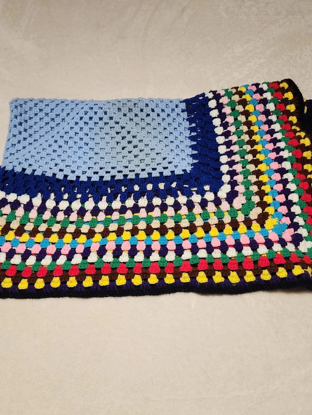 Handmade Crochet Granny Square Blanket Afghan Multi-Color Large Throw 5'2